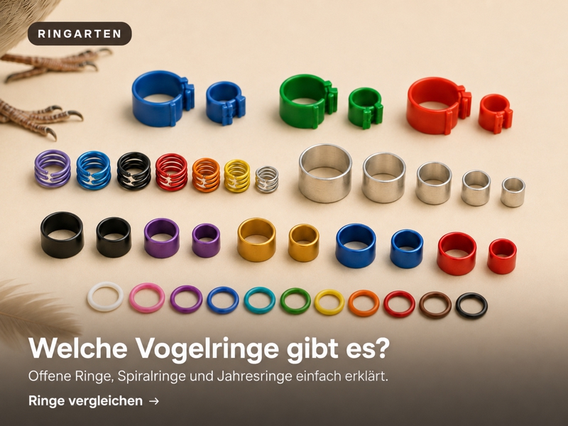 Übersicht verschiedener Vogelringe wie offene Ringe, Spiralringe und Jahresringe