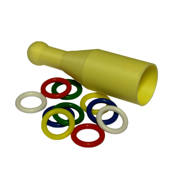 Preview: Gelbe Aufziehhilfe für Geflügelringe Ø 12 mm mit zehn elastischen Ringen in fünf Farben