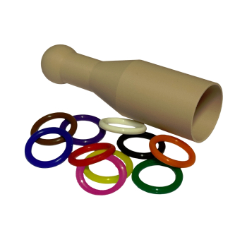 Beige Aufziehhilfe für Geflügelringe Ø 16 mm mit zehn elastischen Ringen in zehn Farben