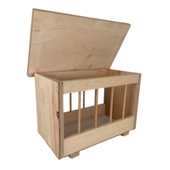 Preview: Futtertrog aus Holz mit flachem Deckel zum Aufklappen - 25cm - Standard