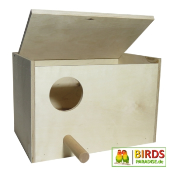 Preview: Nistkasten für Großsittiche waagerecht - ca. 30 x 20 x 20 cm - Loch ca. Ø 6 cm