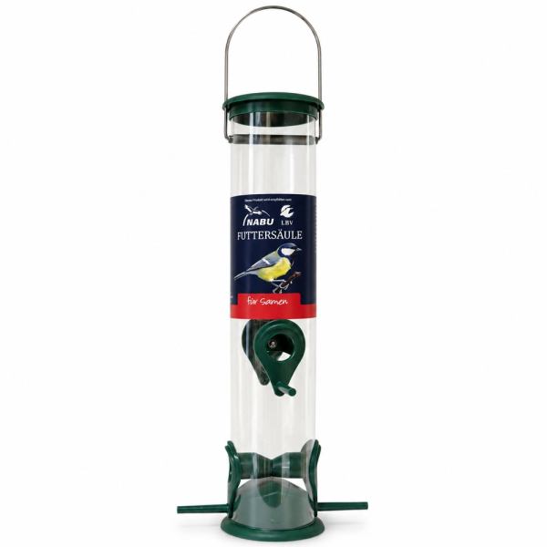 NABU Futtersäule für Samen 35 cm mit Metallbügel und 4 Futteröffnungen von CJ Wildlife